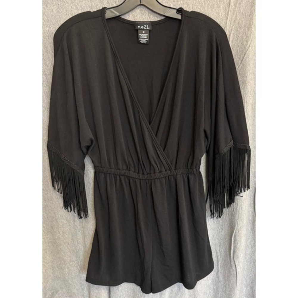 Romper Black Fringe Festival‎ Western Kimono Sleeve Boho rue21 Women Medium